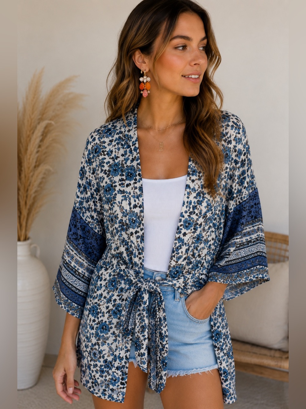 Matilda Jane Good Hart ‘Gulf Coast’ Floral Kimono NWT XS/S Blue Boho